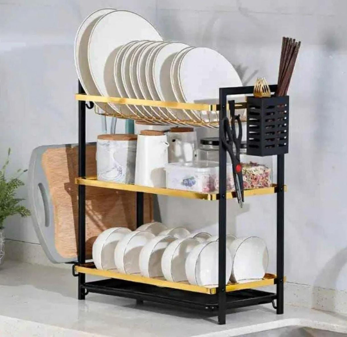 3 Layer dishrack-Black and Gold