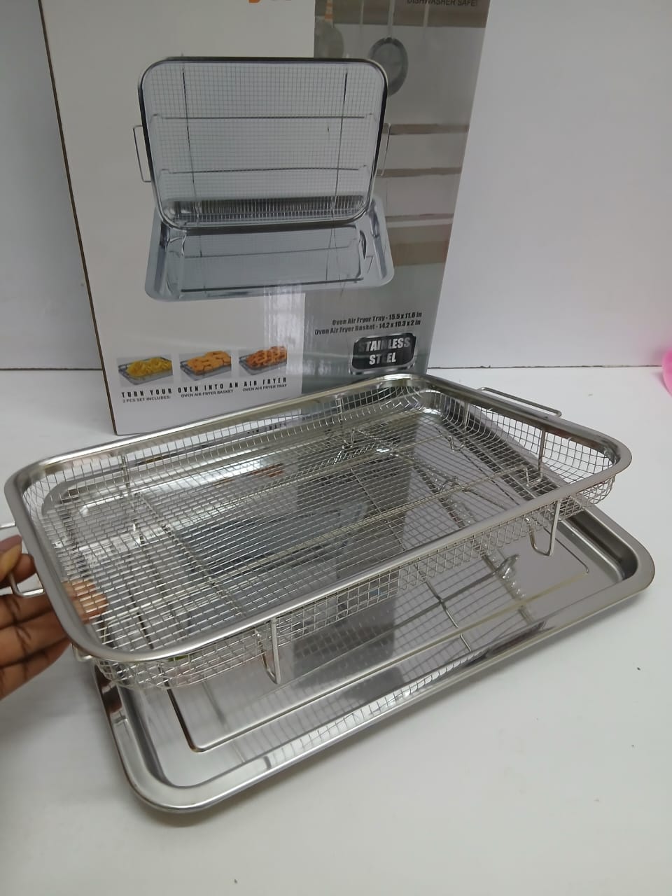 Heat resistant stainless steel French fries basket + tray