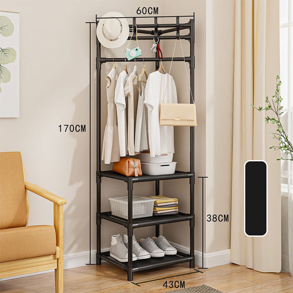 Multifunctional metallic corner coat hanging rack