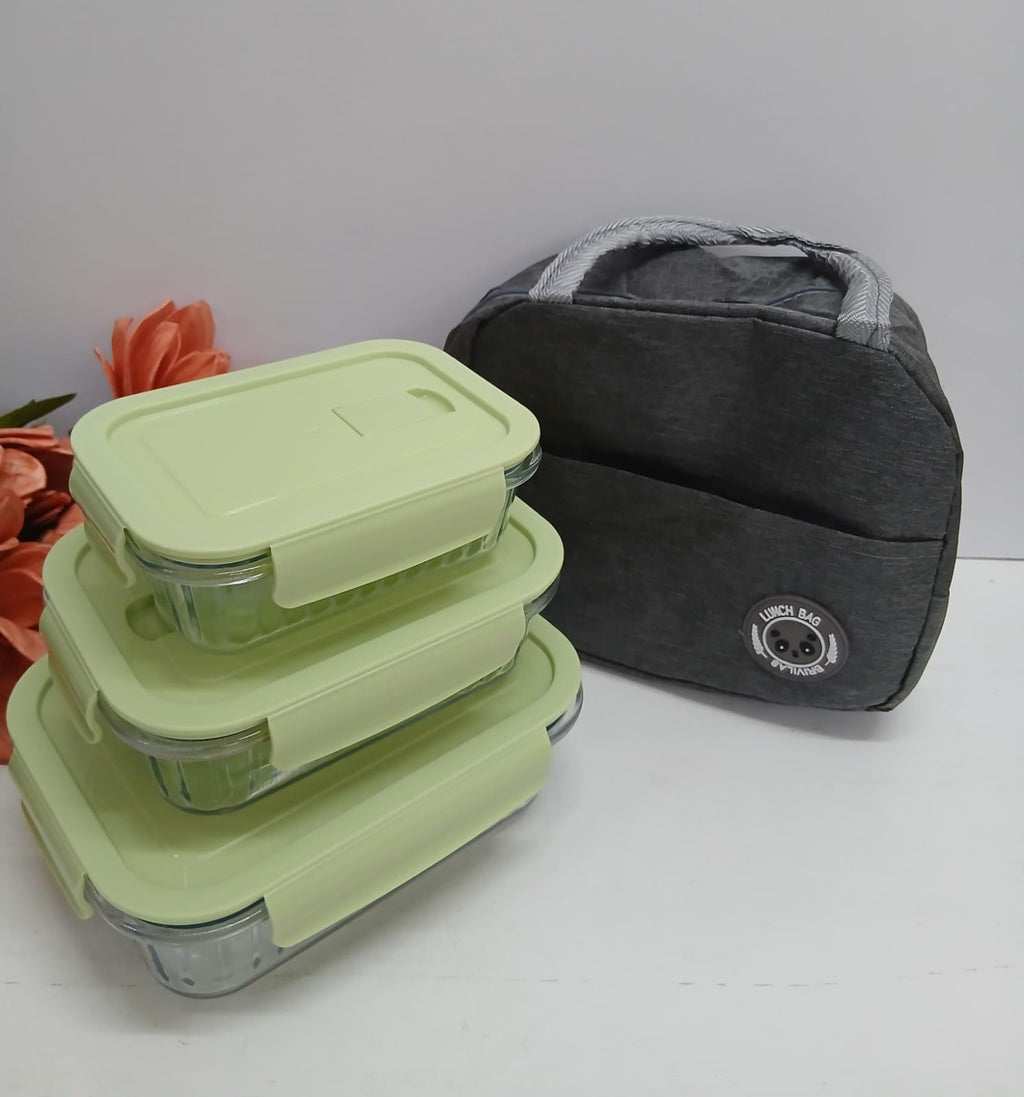 Glass snack box with lunch bag