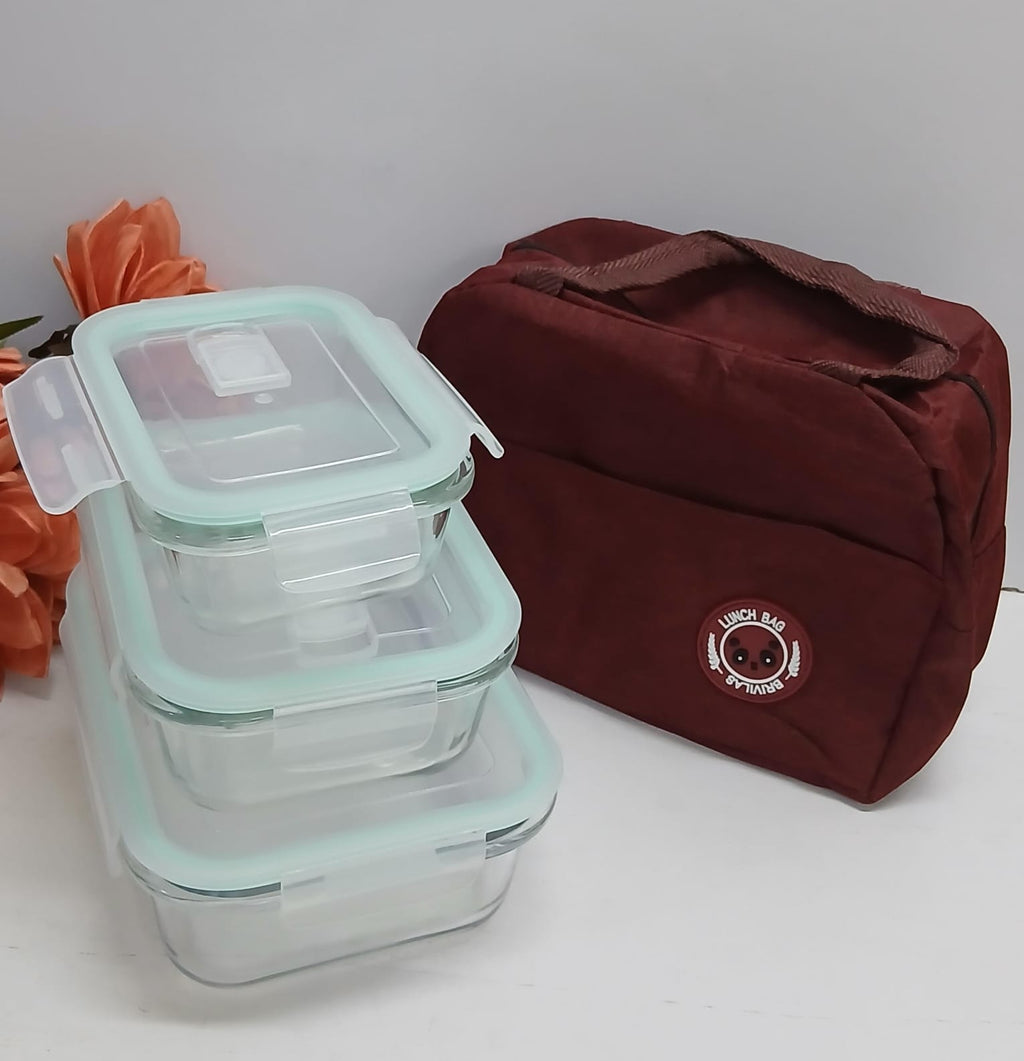 Glass snack box with lunch bag