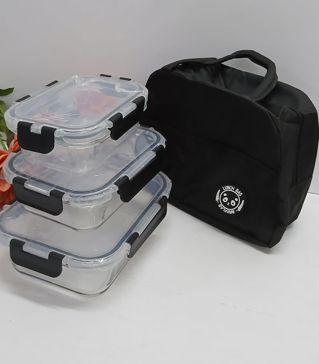 Glass snack box with lunch bag
